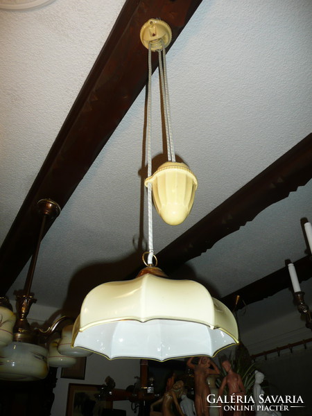 Zsolnay counterweight balanced, antique Art Nouveau lamp/village house, folk lamp, collector's item