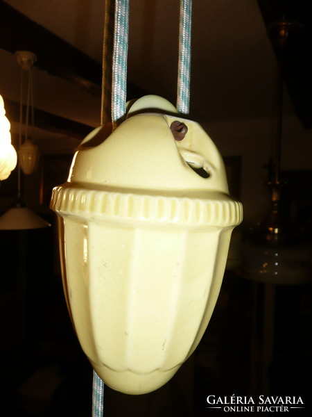 Zsolnay counterweight balanced, antique Art Nouveau lamp/village house, folk lamp, collector's item