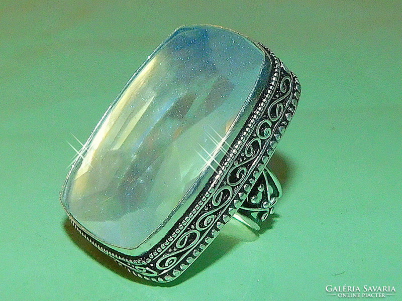 Rhinestone ornate Tibetan silver ring 9 with rhinestone stones