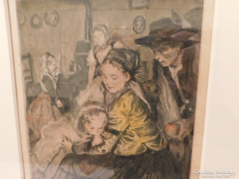 Perlmutter Izsák:A Család,színezett rézkarc,1910-körül
