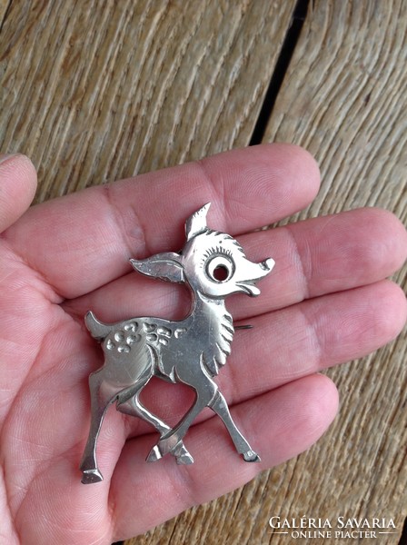 Old deer bambi metal brooch