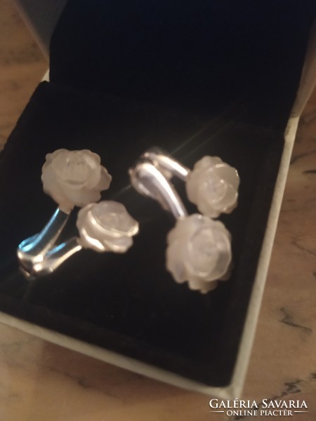 Silver shell rose earrings, very showy piece! 2.5 cm