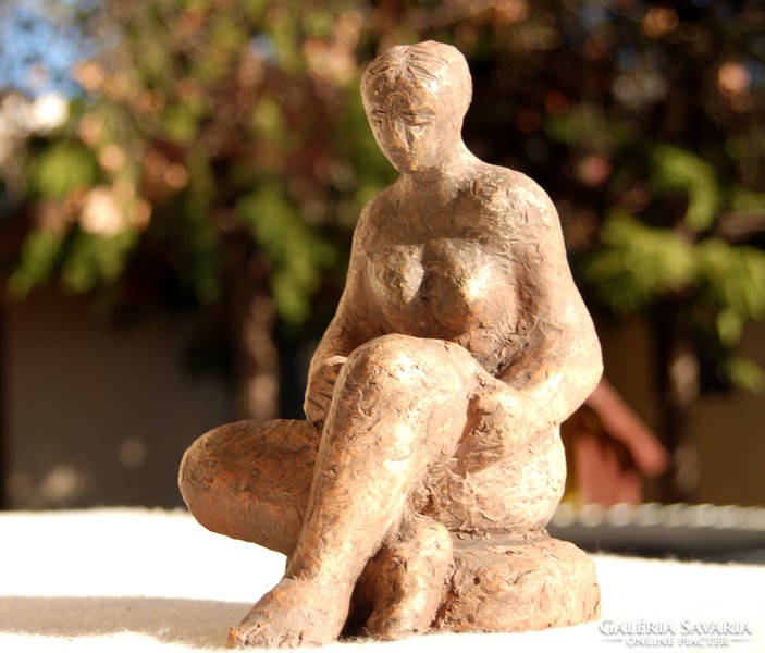 Charles of Ócsa (1938-2011): sitting nude - marked, unique terracotta sculpture