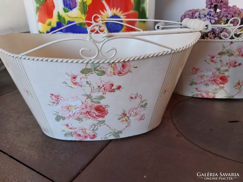 Vintage floral metal basket baskets with flower pots with fabulous pieces in several sets available in rosy