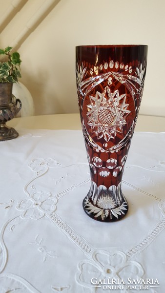 Graceful, burgundy polished crystal vase