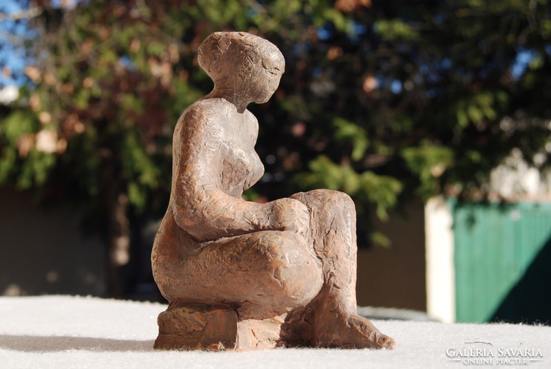 Charles of Ócsa (1938-2011): sitting nude - marked, unique terracotta sculpture