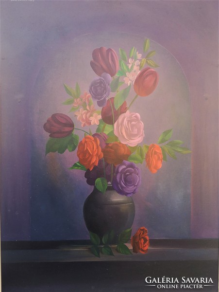 Szentgyörgyi Miklós (1955 - ) Virág csendélet c. Képcsarnokos festménye EREDETI GARANCIÁVAL!!