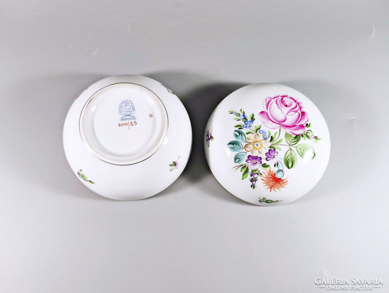 Herend, bouquet de saxe (bs) hand-painted porcelain bonbonier, flawless! (Bt057)