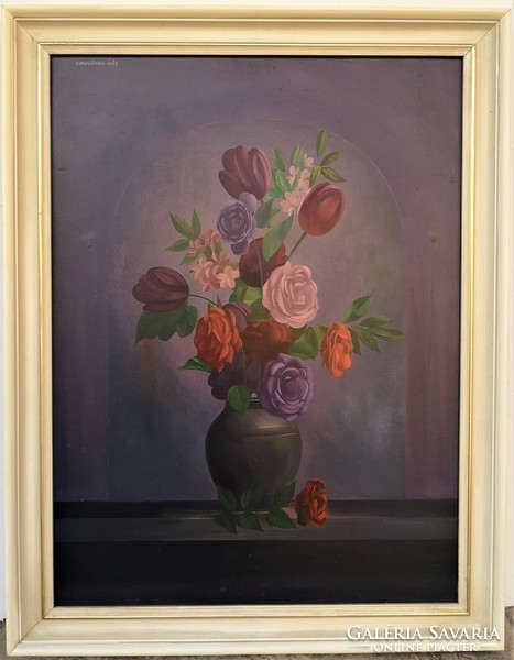Miklós Szentgyörgyi (1955 -) flower still life c. Picture gallery painting with original guarantee !!