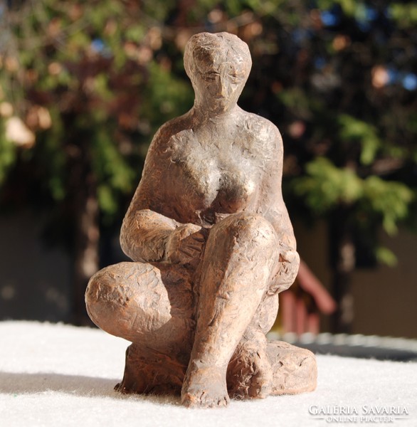 Charles of Ócsa (1938-2011): sitting nude - marked, unique terracotta sculpture