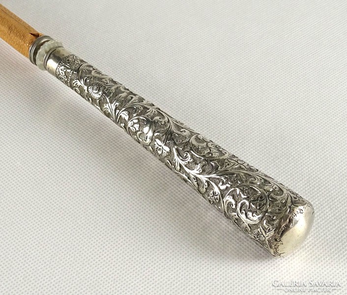 1G798 old silver handle floral umbrella walking stick 87 cm