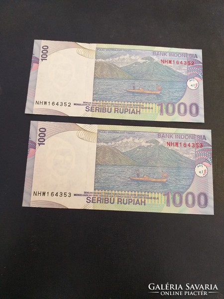 2013 1000 rupees indonesia unc serial number pair