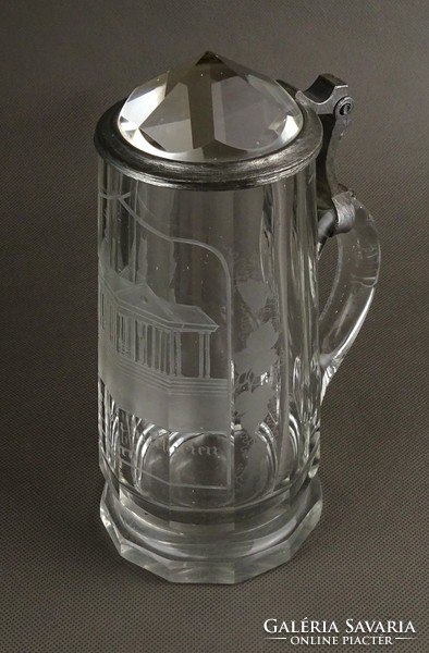 1G046 antique tin-plated polished glass marienbad beer mug from the 1800s 20.5 Cm