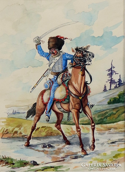 Hussar, excellent watercolor, marked