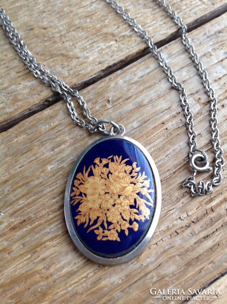 Old fire enamel pendant with necklace