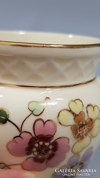 Zsolnay pillangós kézzel festett porcelán kaspó 7 cm magas