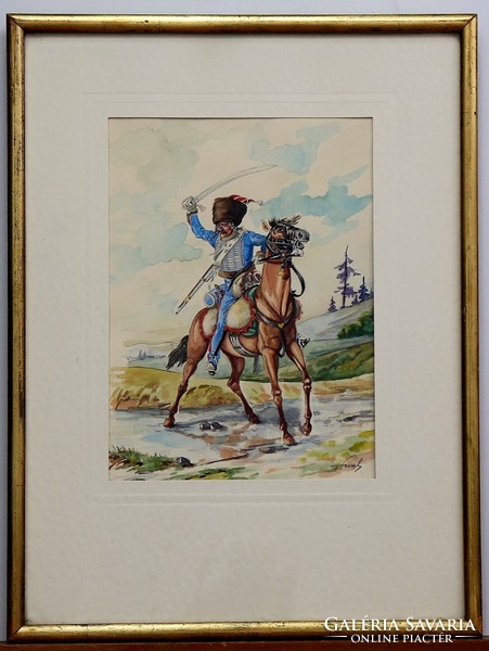 Hussar, excellent watercolor, marked