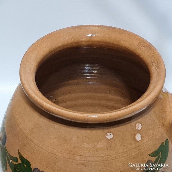 Folk, floral, brown glazed ceramic silk (2116)