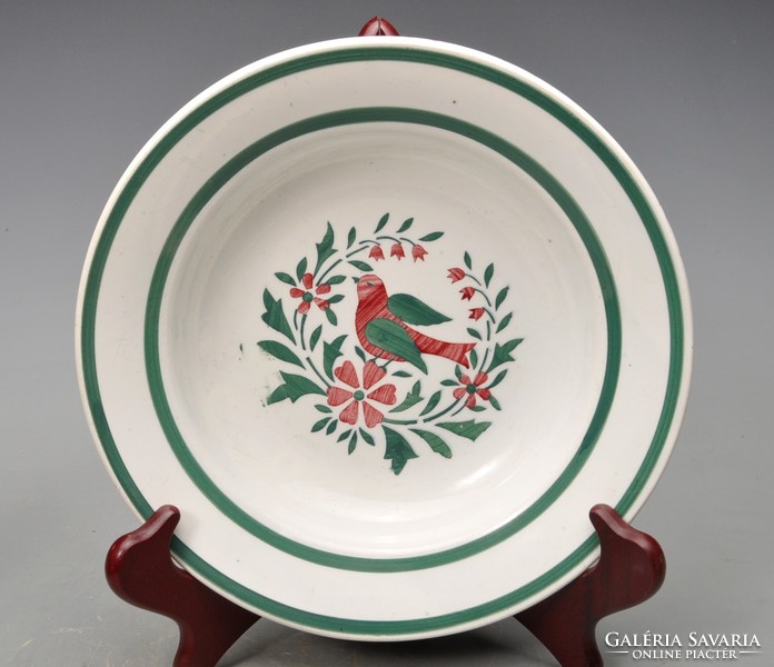 Antique Wilhelmsburg bird wall plate with screened pattern, marked.