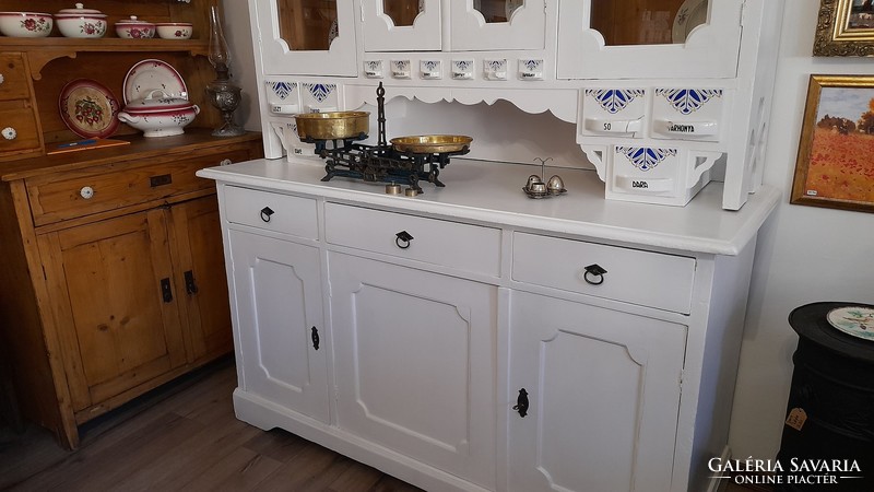 Large antique sideboard painted white with original granite drawers
