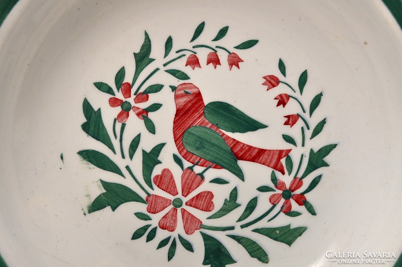 Antique Wilhelmsburg bird wall plate with screened pattern, marked.