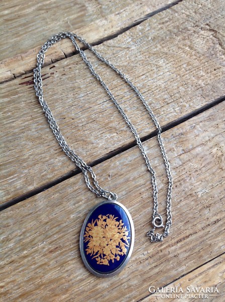 Old fire enamel pendant with necklace