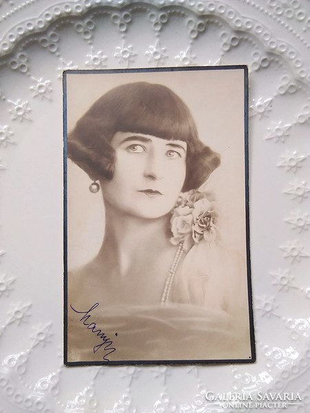 Antique sepia photo sheet, elegant lady with bob hairstyle, string of pearls, circa 1930