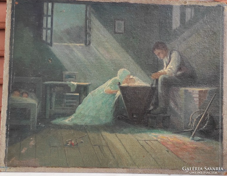 Beautiful painting interior room interior lovely antique painting, baby children life picture! Village idyll