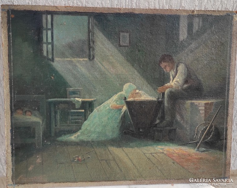 Beautiful painting interior room interior lovely antique painting, baby children life picture! Village idyll
