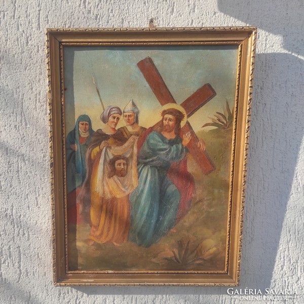 Jesus Christ with the Cross, Lady of the Turin Shroud, Antique Plate Painting! Roman soldier, Nazareth