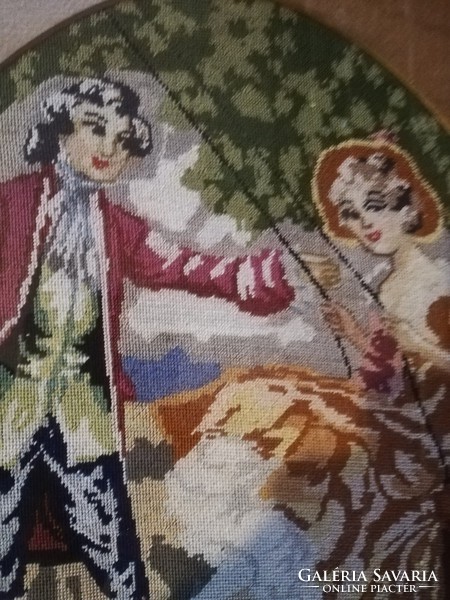 For sale antique Art Nouveau tapestry picture pair of romantic boy, girl in a picture colored bright colors!