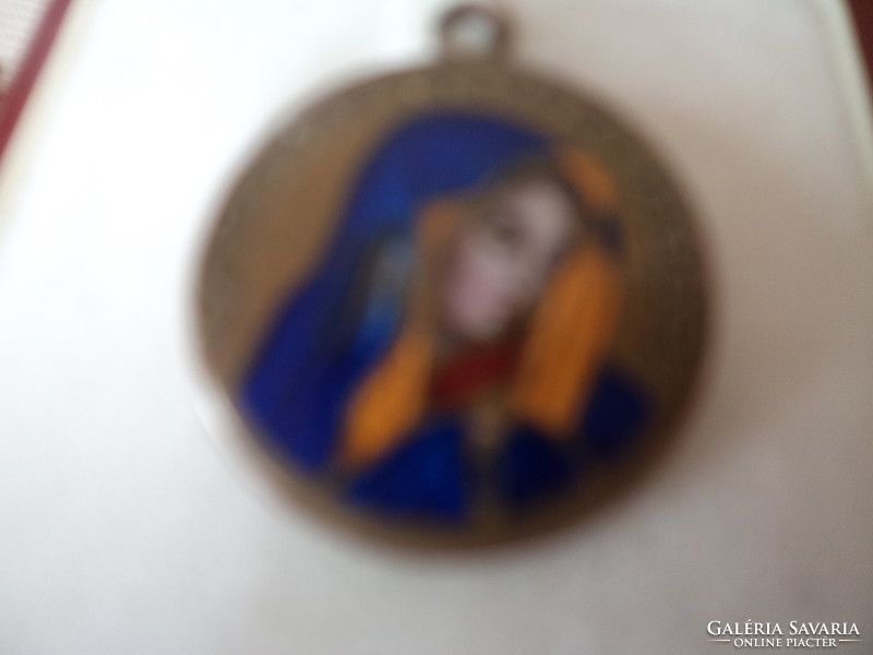 Antique religious pendant_ fire enamel_compartment enamel, hand painted