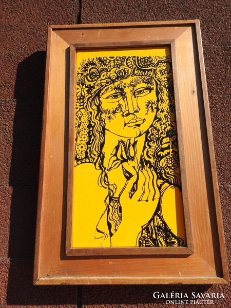 Francis Czinke fire enamel image _ woman in gold with flowers