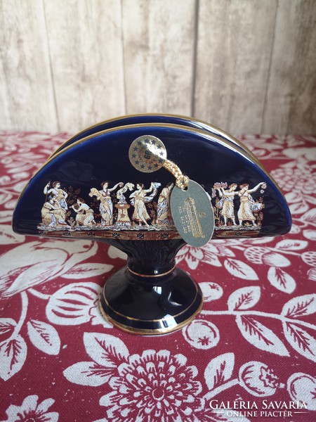 Greek porcelain napkin holder, salt and pepper shaker, souvenir items, 24k gilded.
