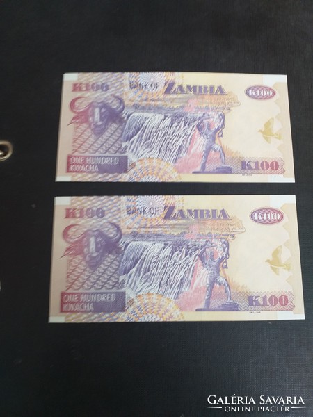 2010 100 kwacha zambia unc serial number pair