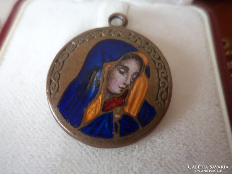 Antique religious pendant_ fire enamel_compartment enamel, hand painted