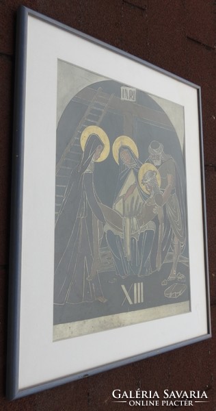 Antique church fire enamel image - enamel image of Jesus taken from the cross - xiii. Station