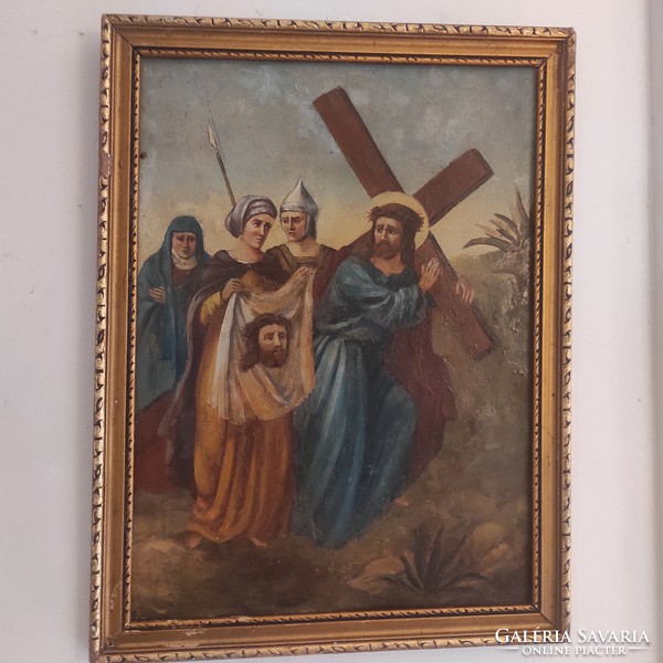 Jesus Christ with the Cross, Lady of the Turin Shroud, Antique Plate Painting! Roman soldier, Nazareth