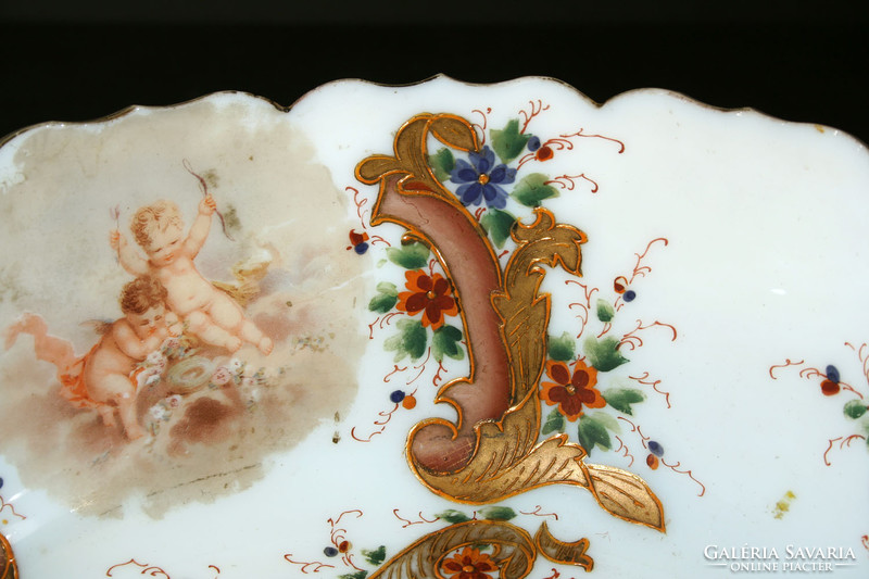 19.Szied Biedermeier Painted Gilded Angelic Chalcedony Glass Bowl Angelic Table Middle Serving Bieder