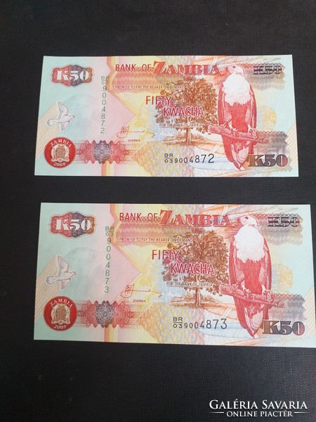 2009-es 50 Kwacha Zambia UNC sorszámkövető pár