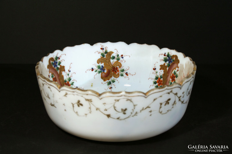 19.Szied Biedermeier Painted Gilded Angelic Chalcedony Glass Bowl Angelic Table Middle Serving Bieder