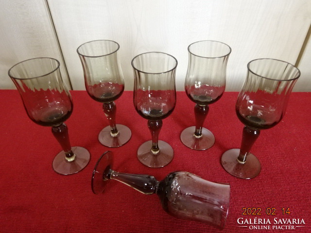 Glass of liqueur with base, made of smoke-colored glass, six pieces for sale. He has! Jókai.