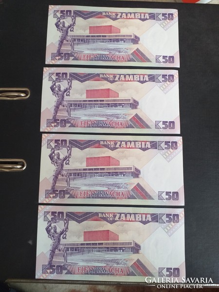 1986 50 kwacha zambia unc 4 pairs of serial numbers