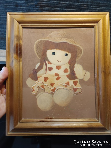 Lens baby little girl in hat wearing heart dress 27 x 32 cm wooden board image