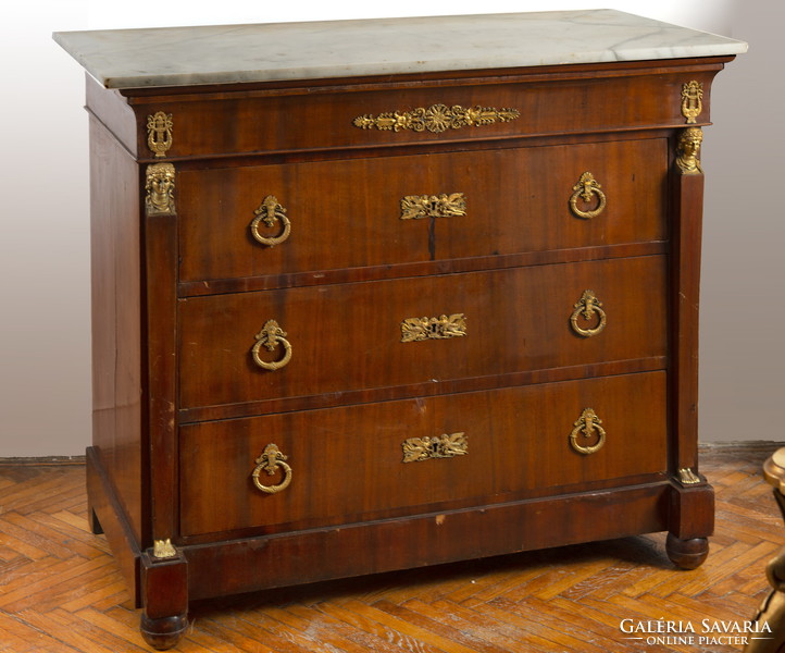 Empire chest of drawers with mirror - decorated with gilded bronze fittings