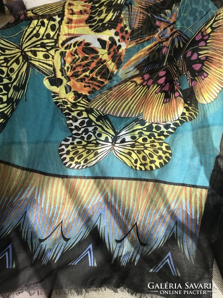 Huge scarf with colorful exotic butterflies, 180 x 100 cm