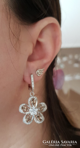 Fabulous smoke topaz gemstone silver earring- new 925 sterling