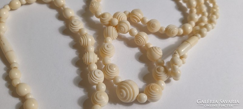 Carved bone necklace and bracelet, jewelry set