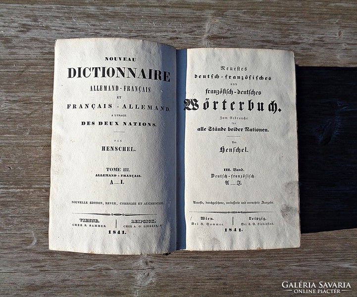 1840-41 angol-francia szótár A-Z-ig, két kötet