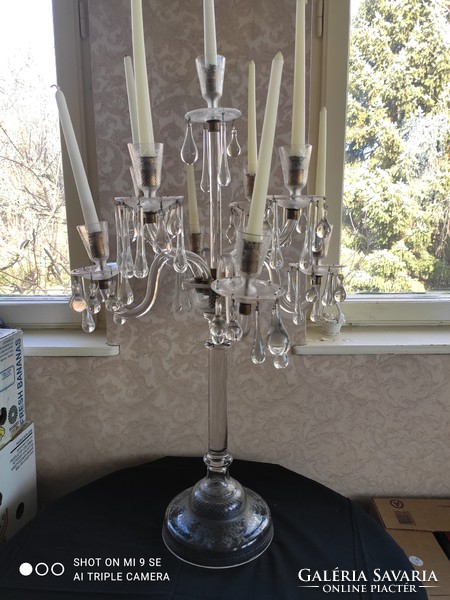 Large beautiful candelabra with polished glass lead crystal ornaments